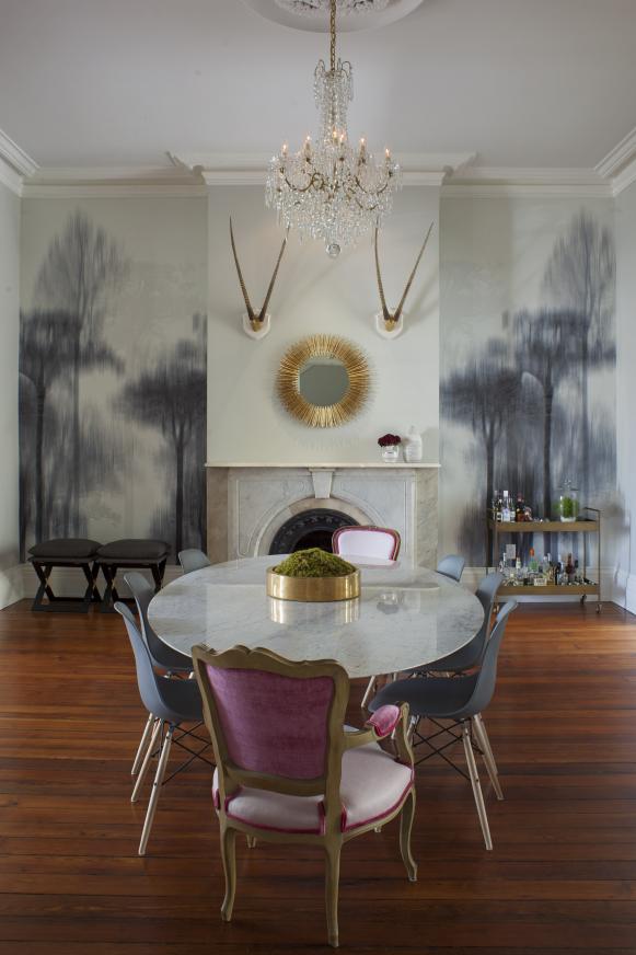 White Eclectic Dining Room With Tree Wallpaper White Eclectic Dining Room With Tree Wallpaper