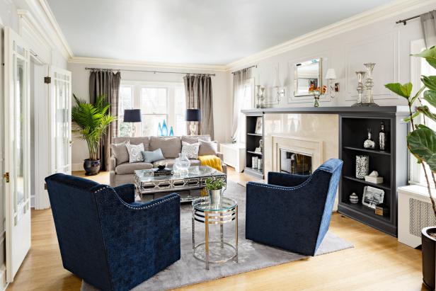 Gray, Transitional Living Room with Glamorous Vibe Gray, Transitional Living Room with Glamorous Vibe