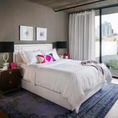 Gray Urban Bedroom With Purple Rug