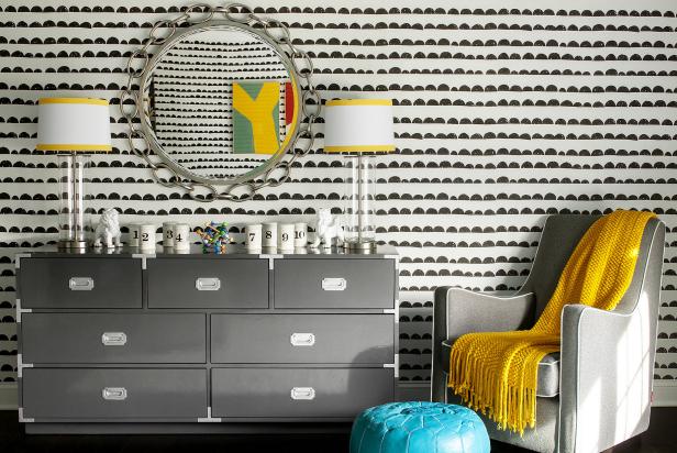 Playful Midcentury Modern Nursery Features Gray Furnishings & Yellow Accents Playful Midcentury Modern Nursery Features Gray Furnishings & Yellow Accents