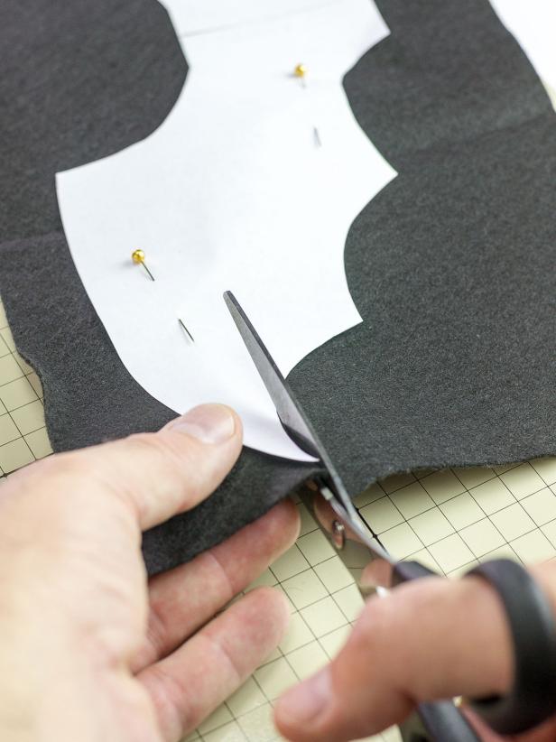 Pin the templates to black felt and cut out. You should have two sets of felt wings, set one aside for now.