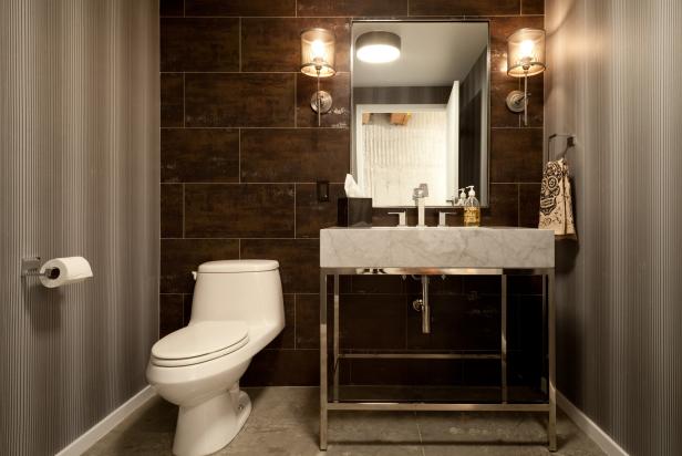 Contemporary Bathroom With Wood-Look Tile Wall Contemporary Bathroom With Wood-Look Tile Wall