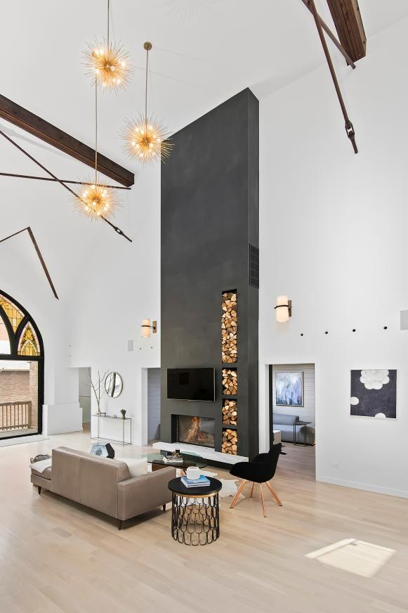 White Modern Living Room With Gray Fireplace White Modern Living Room With Gray Fireplace
