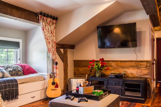 Neutral Rustic Bedroom With Entertainment Center Neutral Rustic Bedroom With Entertainment Center