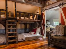 Neutral Rustic Kid's Bedroom With Built-In Bunk Beds