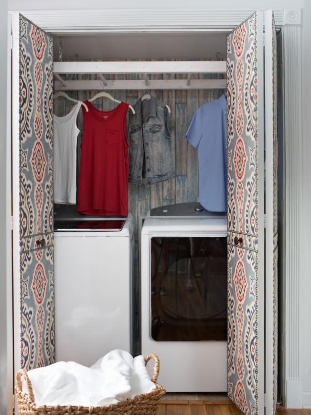 Clothes Hanging in Made-Over Laundry Room Clothes Hanging in Made-Over Laundry Room