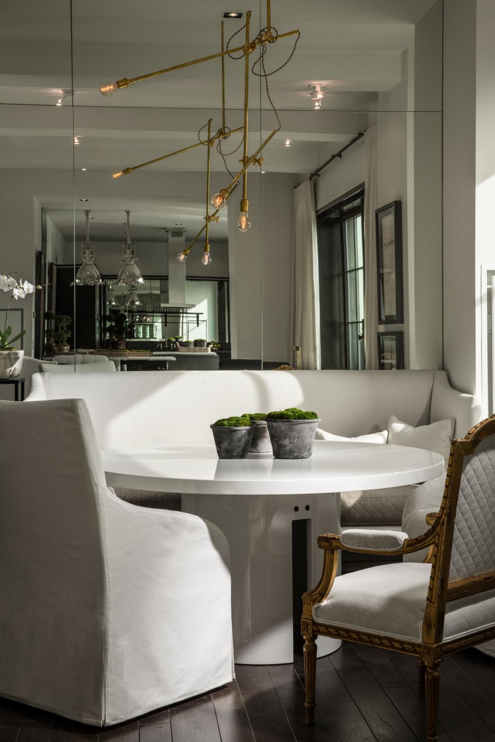 White Transitional Dining Area With Banquette White Transitional Dining Area