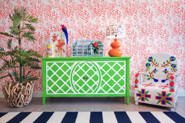 Painted Sideboard & Tropical Wallpaper Painted Sideboard & Tropical Wallpaper
