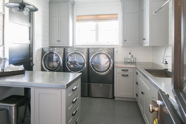Transitional Laundry Room Showcases Shades of Gray Transitional Laundry Room Showcases Shades of Gray