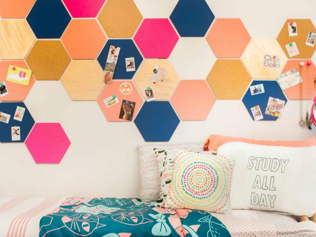 dorm room takeover diy hexagon pinboard wall art real estate is