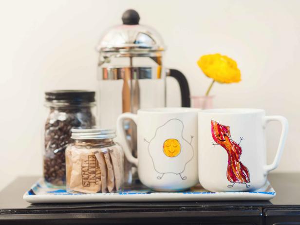 Cute Coffee Setup for Dorm Room Life With Bacon and Eggs Mugs and Glass Storage Jars Cute Coffee Setup for Dorm Room Life With Bacon and Eggs Mugs and Glass Storage Jars