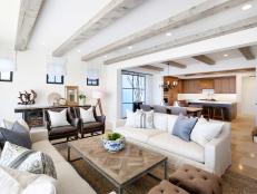 Neutral Rustic Great Room With Exposed Beams