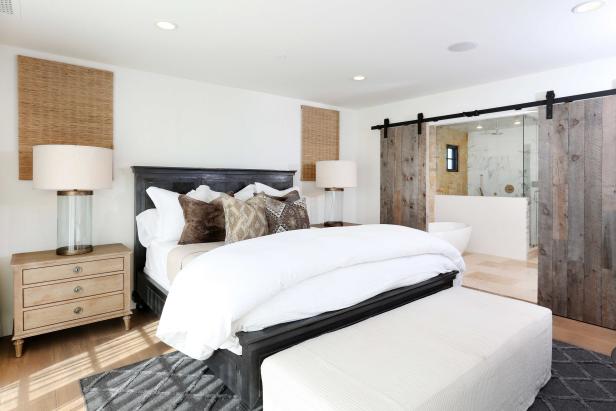 Neutral Rustic Bedroom With Barn Door Neutral Rustic Bedroom With Barn Door
