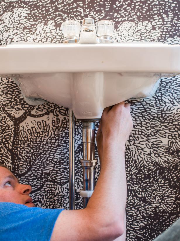 Remove Existing Faucet and DrainShut off hot and cold water supply lines to existing faucet or shut off water to bathroom. Remove existing faucet and drain. Tip: When selecting new faucet, remember that they come in all different sizes and configurations. Measure existing faucet to make sure new one will fit.