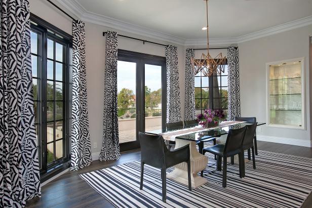Black and White Transitional Dining Area With French Doors Black and White Transitional Dining Area With French Doors