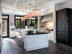 White Transitional Chef Kitchen With Large Island
