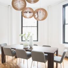 Contemporary White Conference Room with  Orb Lights 
