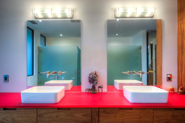 Master Bath Features Red Countertop & Vessel Sinks Master Bath Features Red Countertop & Vessel Sinks