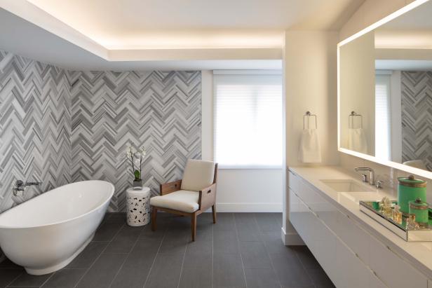 Herringbone Tile Wall Uplifts Modern Master Bathroom Herringbone Tile Wall Uplifts Modern Master Bathroom