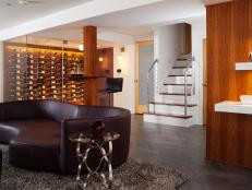 Contemporary Basement With Glass-Enclosed Wine Room
