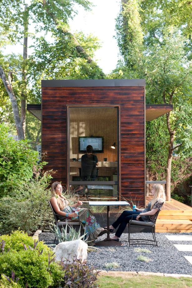 Backyard Studio Office and Gravel Patio Area Backyard Studio Office and Gravel Patio Area