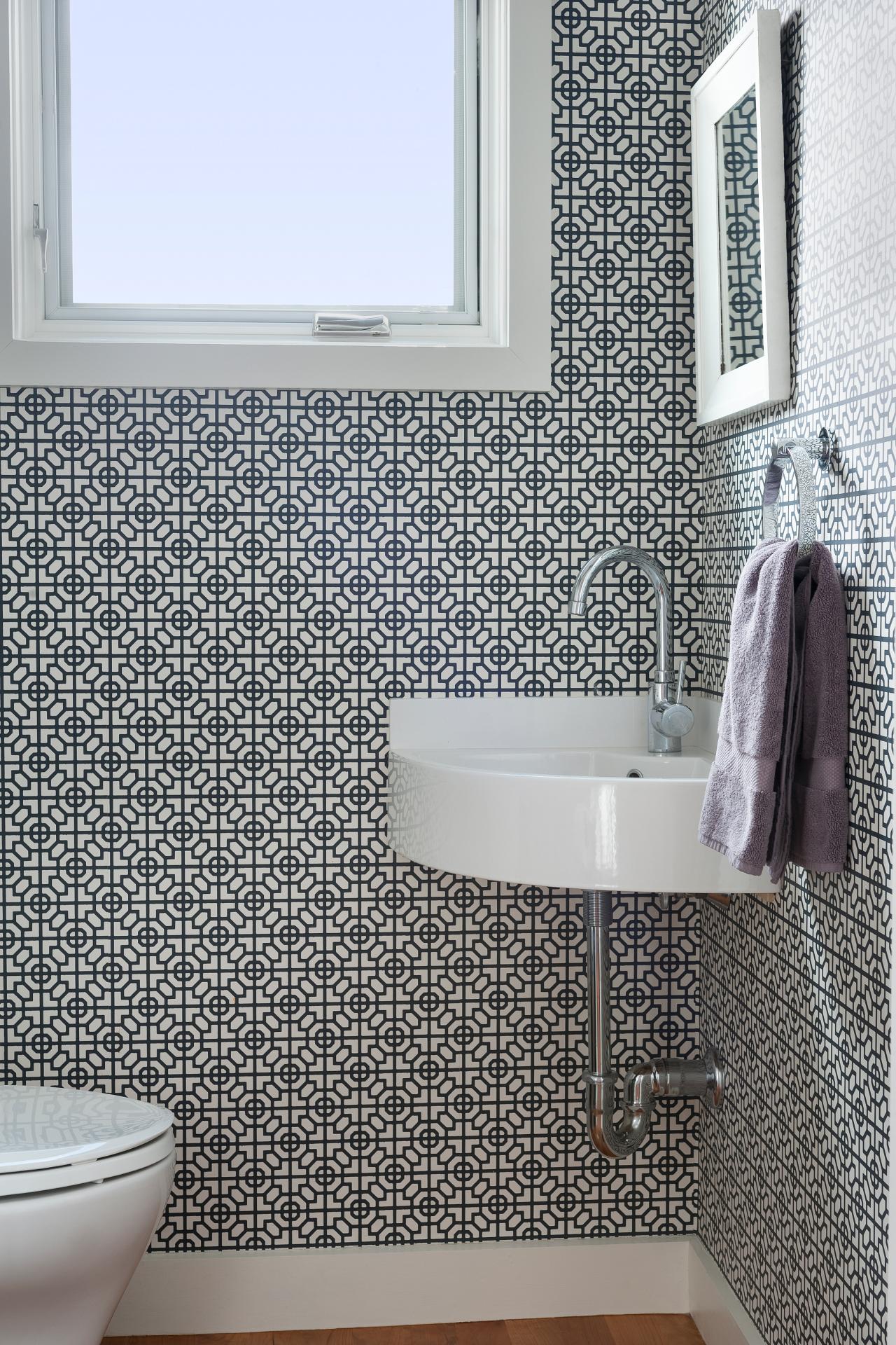 Blue And White Powder Room With Wallpaper Hgtv
