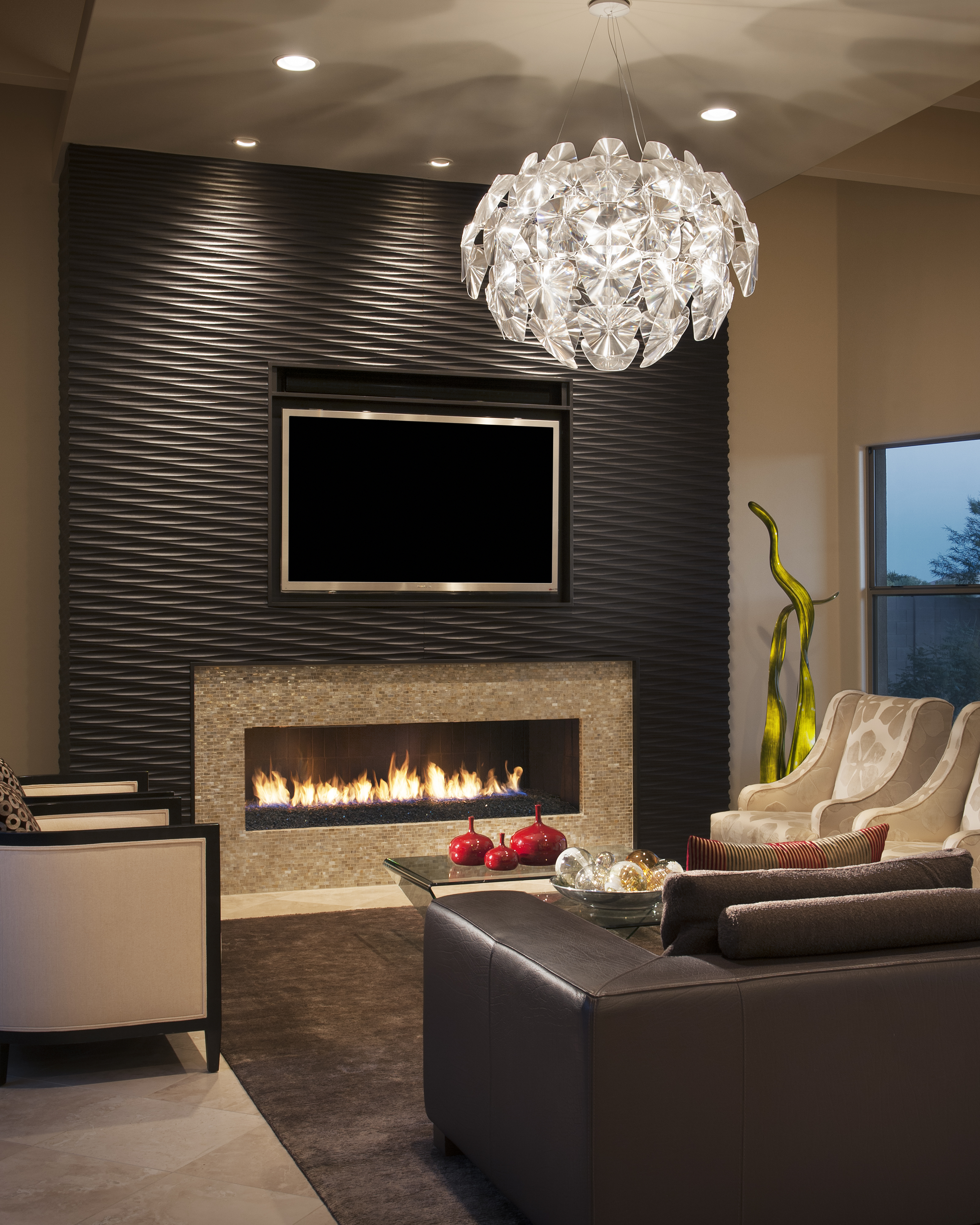 modern tiled fireplace wall