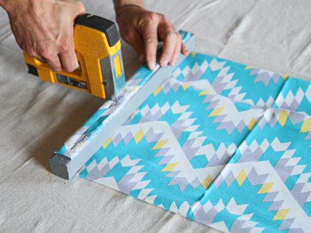 Secure the fabric using 1/2” staples.