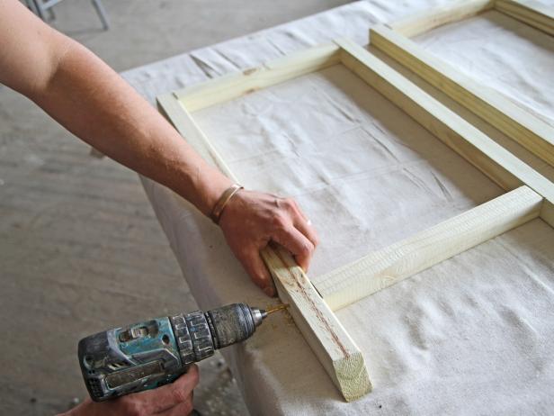 Align the bottom cross braces on the 3” mark and pre-drill a hole through the leg and into the brace with a 1/8” drill bit.