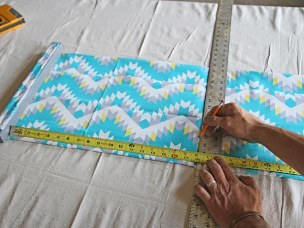 Measure and draw a line on the fabric at 18” with a straight edge and pencil.
