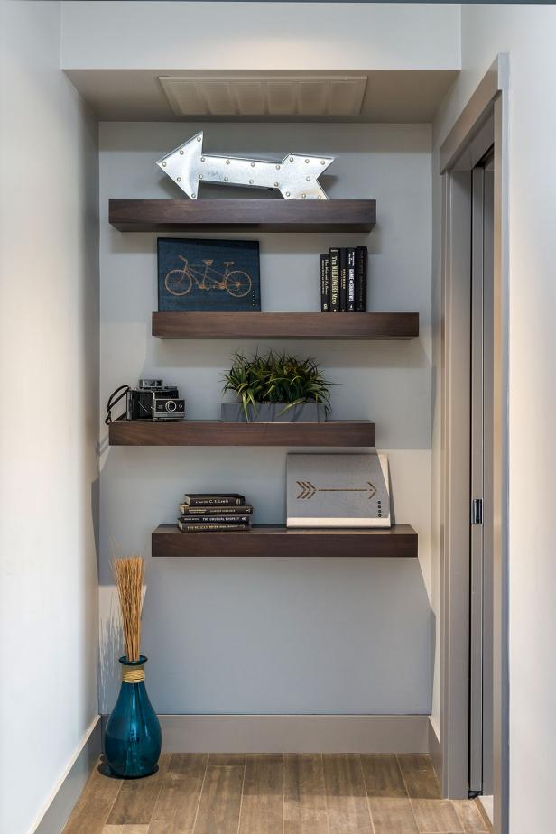 Decorative Floating Shelves in Contemporary Hallway Decorative Floating Shelves in Contemporary Hallway