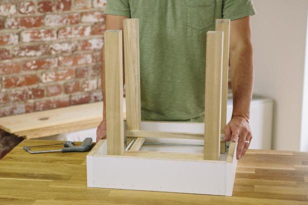 Place table in melamine form before adding concrete.