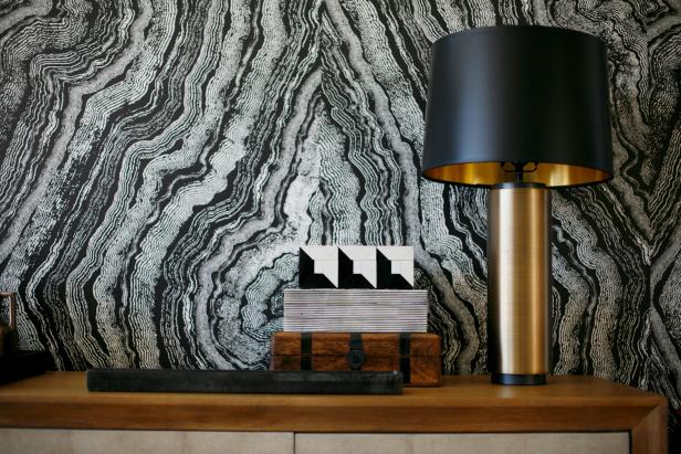 Metallic Lamp Pops in Black and White Dining Room Metallic Lamp Pops in Black and White Dining Room