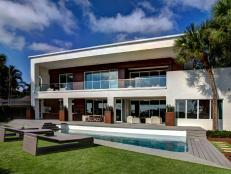 Brown & White Contemporary Exterior With Pool