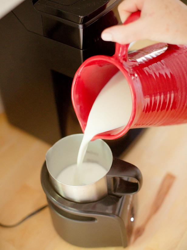 If you have a milk frother use that, otherwise you can warm 6 cups of milk in a saucepan over medium heat. The milk should be VERY hot but not boiling. Then use a motorized whisk to beat the milk until it doubles in volume.
