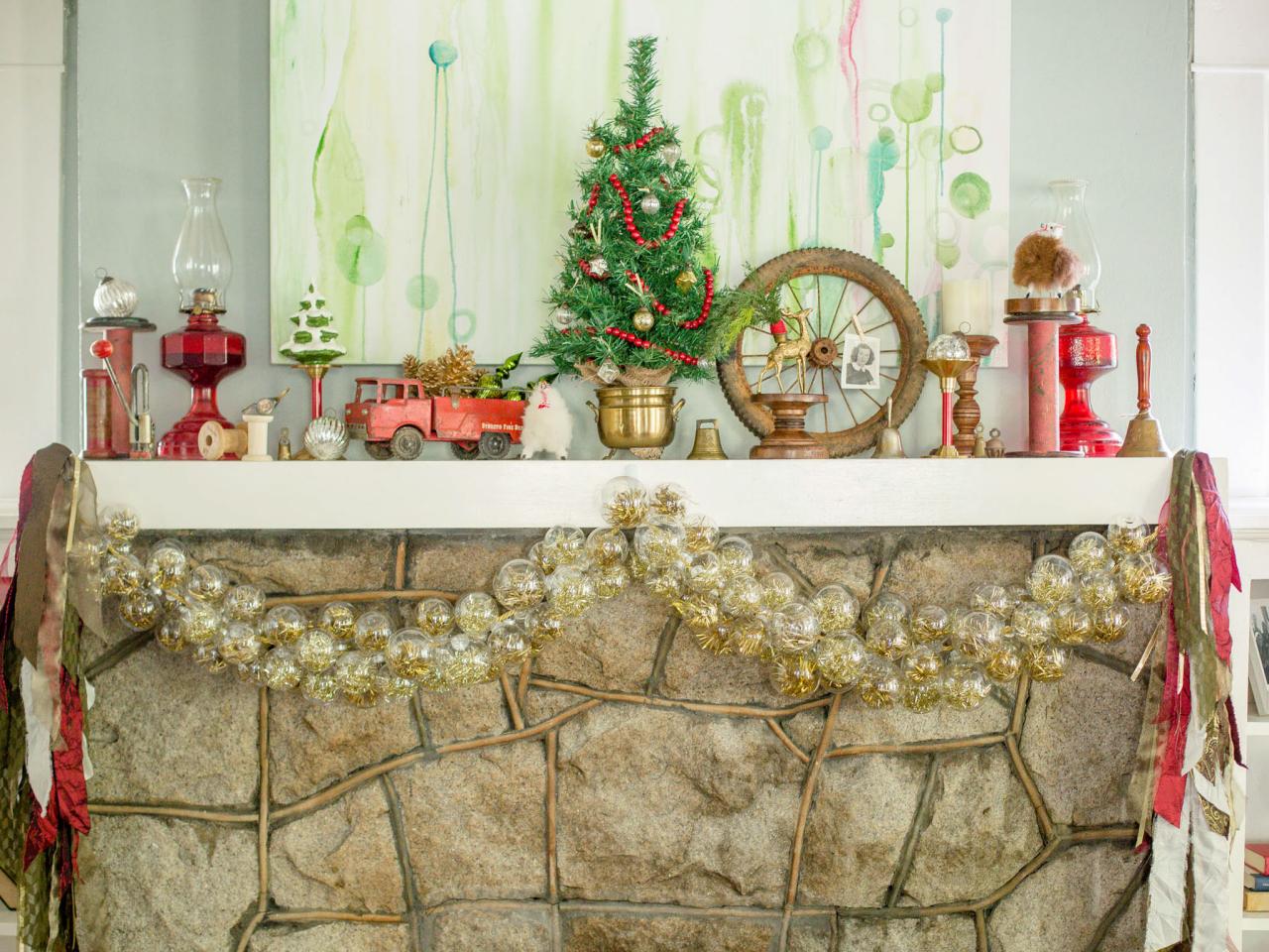 DIY Tinsel Ornament Garland for the Mantel Holiday Decorating and