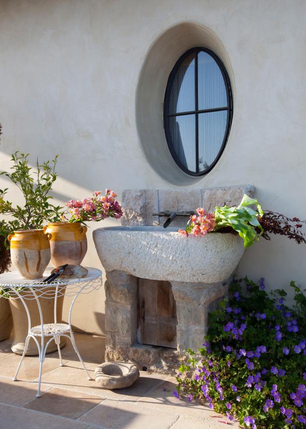 Stone Sink under Round Window Collection