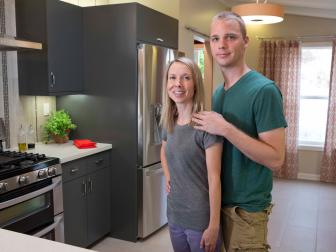 Posing in their transformed kitchen complete with all new LG appliances, Elisabeth and Roger Scheck are well pleased with the results of HGTV's House Hunters Renovation.