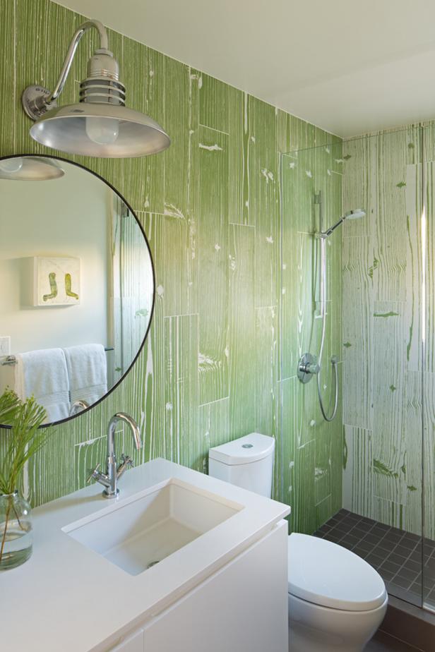 Green and White Transitional Guest Bathroom Green and White Transitional Guest Bathroom
