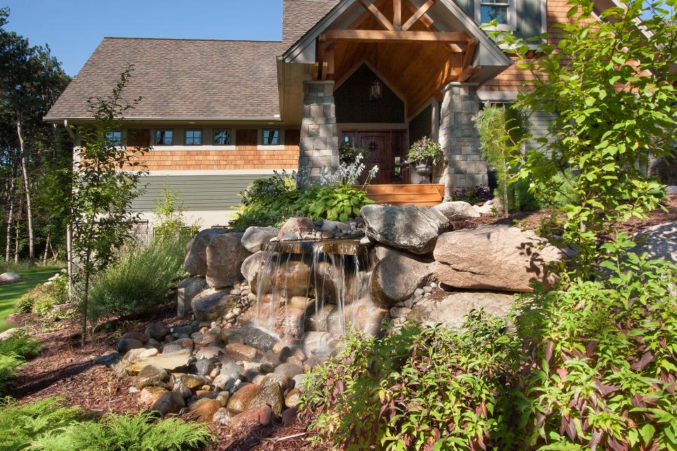 Front Yard Rock Garden With Stream, Waterfall and Bridge 