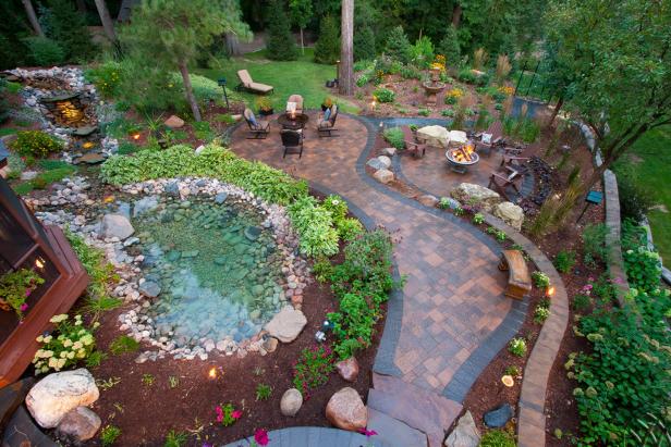 Enchanting Cottage Backyard With Paver Patio Walkway, Natural Rock Pond and Cozy Sitting Areas Enchanting Cottage Backyard With Paver Patio Walkway, Natural Rock Pond and Cozy Sitting Areas