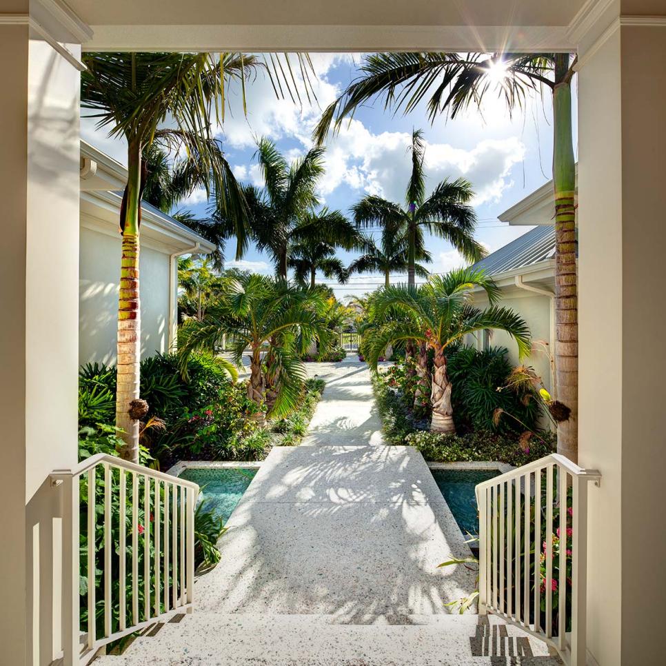 Tropical Entryway With Palm Trees and Water Feature Ultimate Outdoor Awards