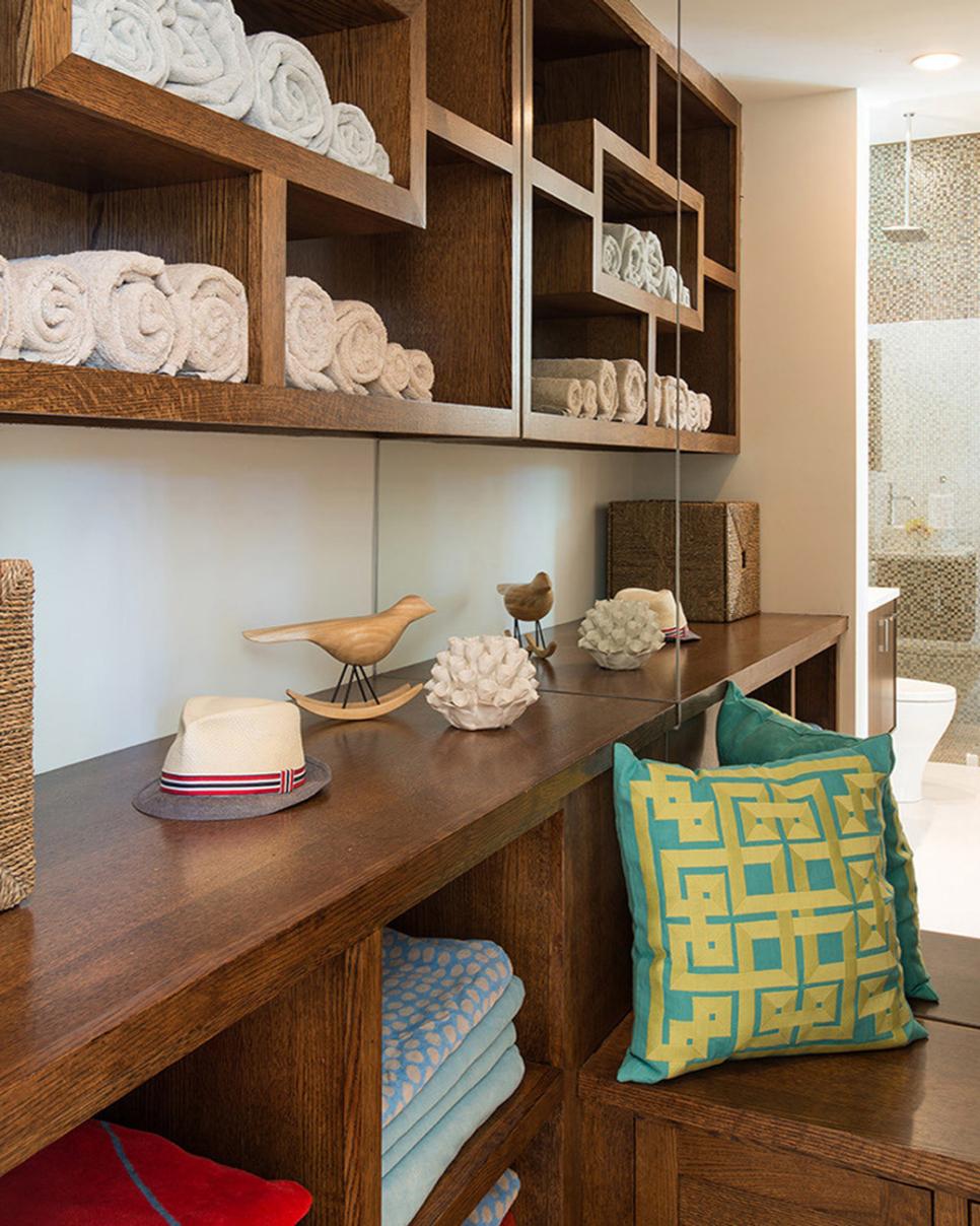 Open Wood Bathroom Shelves With Towels Open Wood Bathroom Shelves