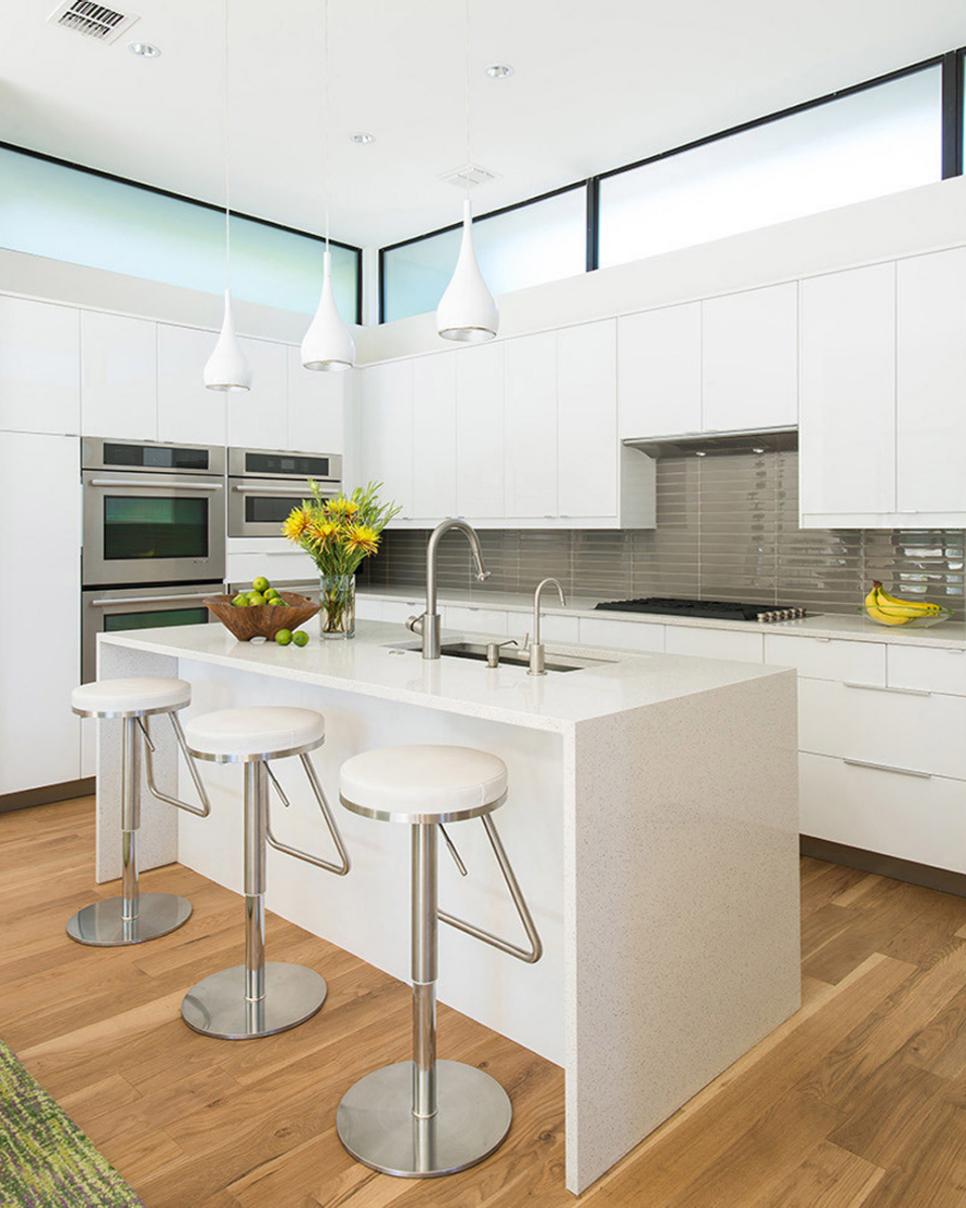 White Modern Kitchen With Yellow Flowers White Modern Kitchen