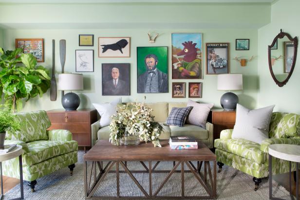 Green Eclectic Sitting Room With Gallery Wall Green Sitting Room With Gallery Wall
