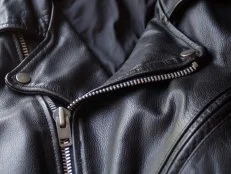 Black Leather Motorcycle Jacket Close-Up