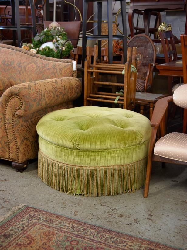 BEFORE: Dated Green Ottoman BEFORE: Dated Green Ottoman