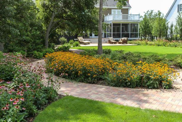 Classic Backyard With Brick Pathway Classic Backyard With Brick Pathway