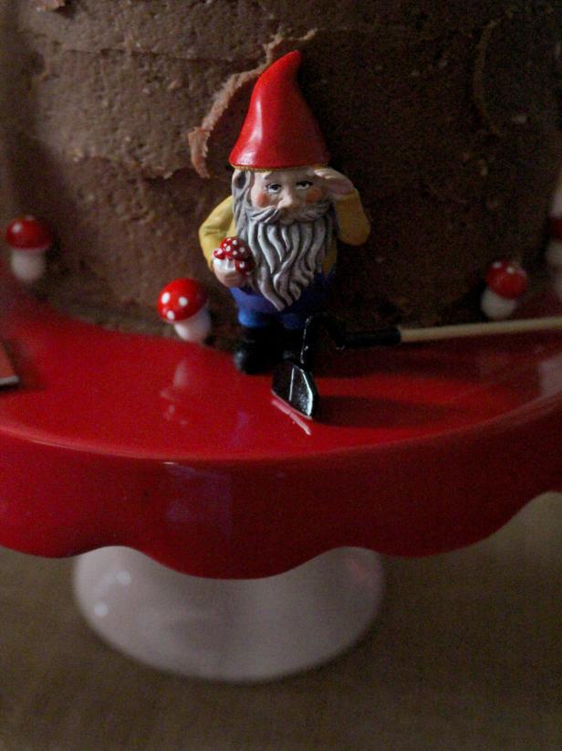 Gnome Decor on Chocolate Cake gnome