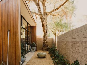 Modern Home with Narrow, Zen Courtyard